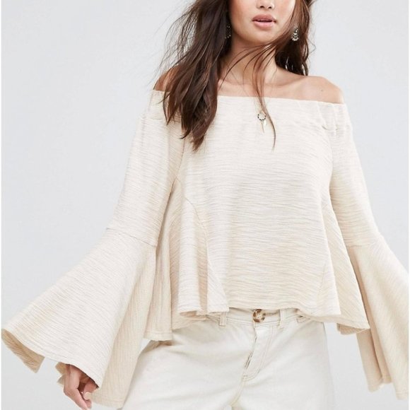 Moon River Tops - MOON RIVER cream bell sleeve off the shoulder blouse NWT size small